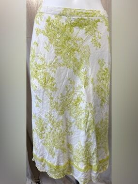 Coldwater Creek White Midi Skirt with Lime-Chartreuse Toile